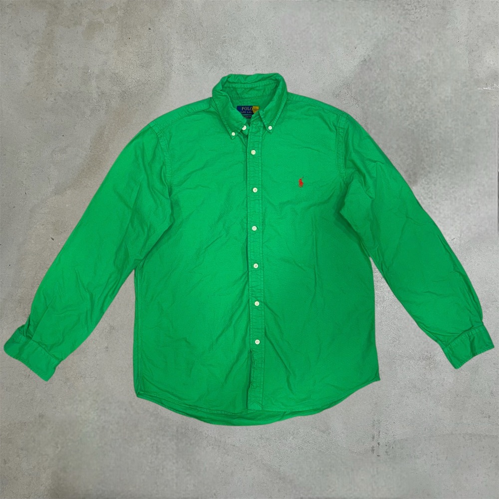 Polo Ralph Lauren Mens Green Oxford Button Down Shirt Classic Fit Large Red Pony